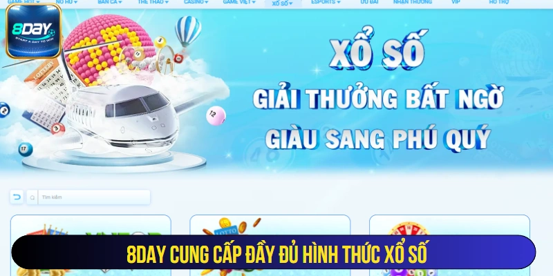 8Day cung cấp đầy đủ hình thức xổ số